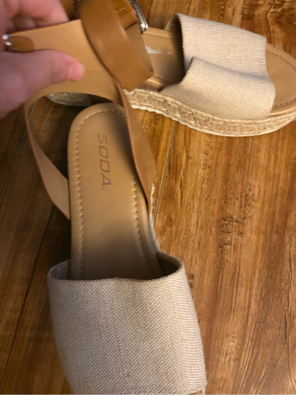 Soda Natural Canvas and Tan Ankle-Strap Espadrille Sandals - Picture 2 of 4